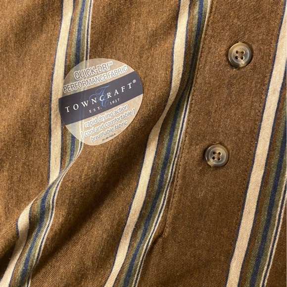 TownCraft Men Short Sleeves Pullover Brown with Vertical Stripes Polo Shirt. - Picture 6 of 7